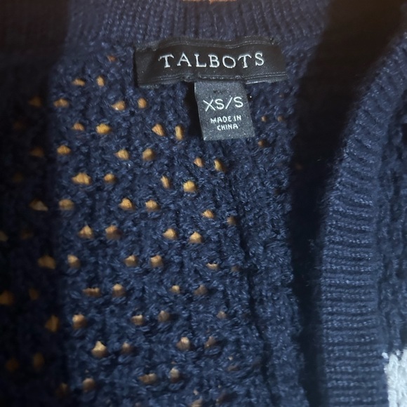 Talbots Womens Striped Sweater Poncho Cardigan Crochet Nautical Oversized XS/S - Picture 4 of 7